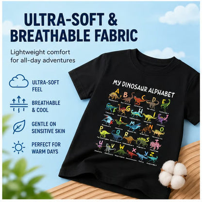 Barn-T-shirt med dinosaurie- och alfabetstryck