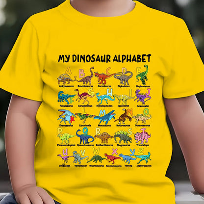 Barn-T-shirt med dinosaurie- och alfabetstryck
