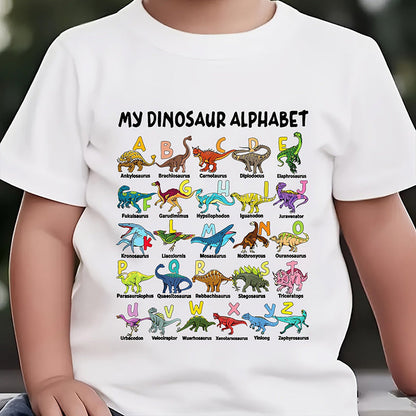 Barn-T-shirt med dinosaurie- och alfabetstryck