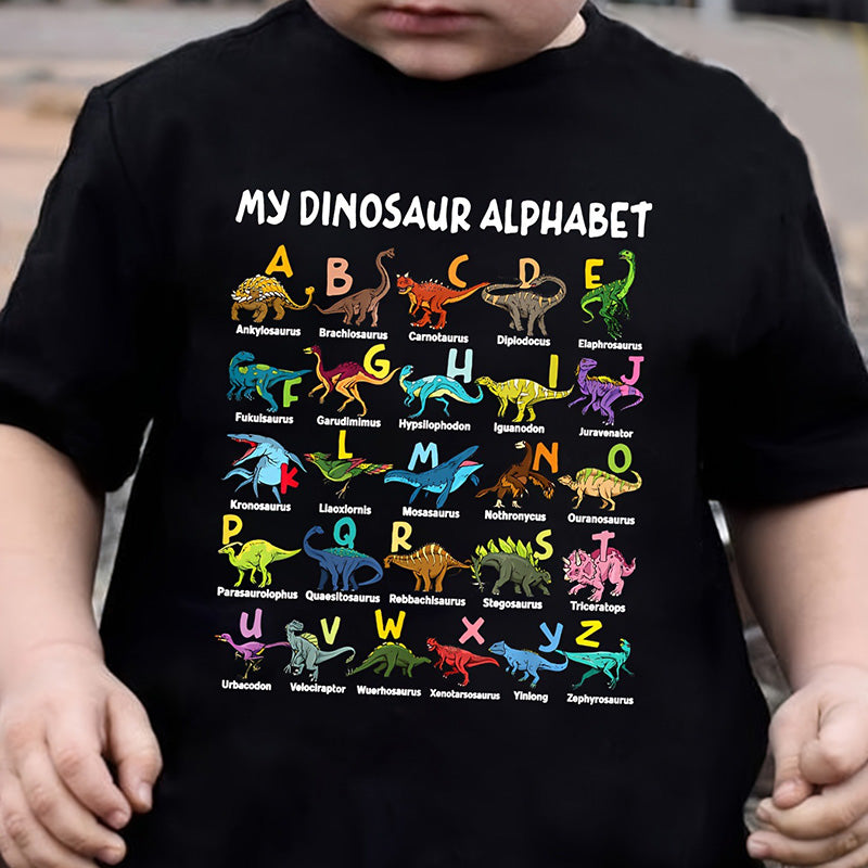 Barn-T-shirt med dinosaurie- och alfabetstryck