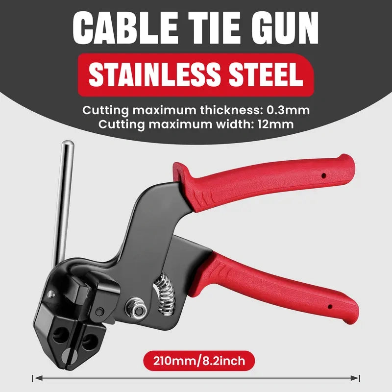 Stainless steel cable tie gun with red handles