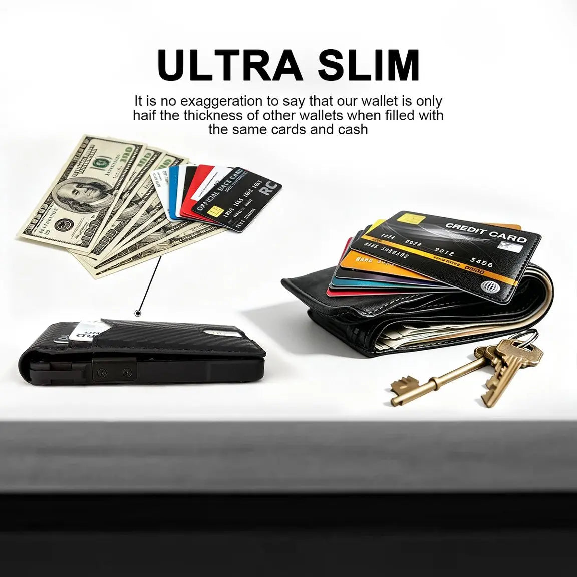 Pop-up card access mechanism on the slim wallet